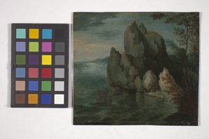 Meereslandschaft mit hoher Klippe von Flemish School
