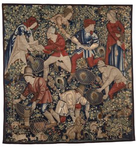 Wandteppich, der Bauern zeigt, die Kaninchen mit Frettchen jagen, Tournai, ca. 1450-75
