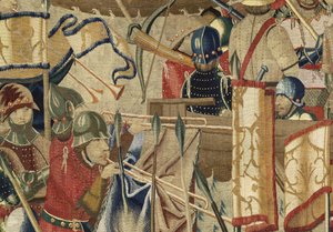 Wandteppich, der die Eroberungen von König Alfons V. von Portugal zeigt, Tournai. Detail.