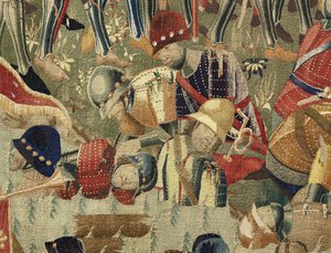 Wandteppich, der die Eroberungen von König Alfons V. von Portugal zeigt, Tournai. Detail.