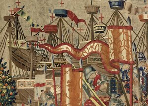 Wandteppich, der die Eroberungen von König Alfons V. von Portugal zeigt, Tournai. Detail. von Flemish School