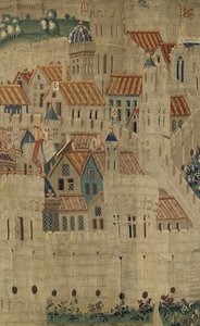Wandteppich zeigt die Eroberungen von König Alfons V. von Portugal (Conquistas de Alfonso V de Portugal), Tournai. Detail von Flemish School