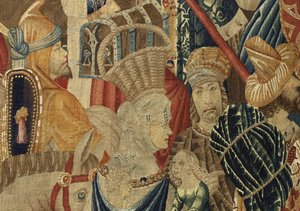 Wandteppich zeigt die Eroberungen von König Alfons V. von Portugal (Conquistas de Alfonso V de Portugal), Tournai. Detail