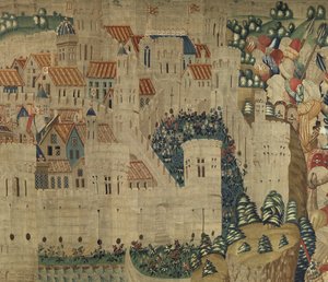 Wandteppich, der die Eroberungen von König Alfons V. von Portugal zeigt, Tournai (Detail) von Flemish School