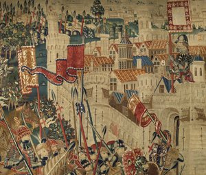 Wandteppich mit den Eroberungen von König Alfons V. von Portugal, Tournai. (Detail) von Flemish School