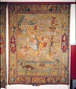 Die Schmetterlingsjagd, aus Les Amours de Gombault et de Macee, Brügger Werkstatt, 16.-17. Jahrhundert von Flemish School