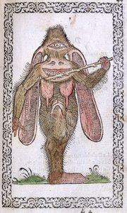 Der Zyklop, Illustration aus Omnium fere gentium nostraeque aetatis Nationum Habitus et Effigies von Jean Sluperji, Antwerpen, 1572 (Farbholzschnitt) von Flemish School
