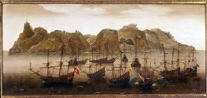 Die niederländische Flotte vor der Insel St. Helena von Flemish School