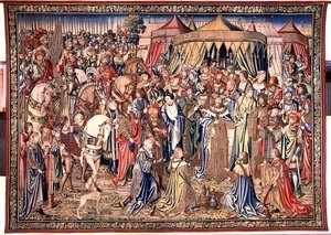 Die Übergabe der königlichen Insignien, Wandteppich von David und Bathseba, ca. 1510-15 von Flemish School