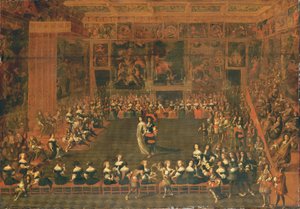 Die Eröffnung eines Balls in einem prunkvollen Versammlungssaal, um 1660-70 von Flemish School