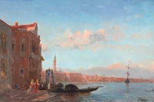Personen verlassen einen Palast, Canal della Grazia von Félix Ziem