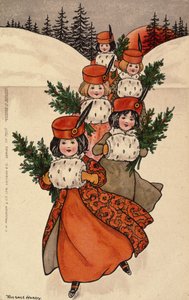 Fünf kleine Mädchen mit Muffen von Florence Hardy