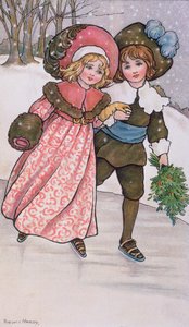 Mädchen und Junge beim Schlittschuhlaufen, spätes 19. oder frühes 20. Jahrhundert von Florence Hardy