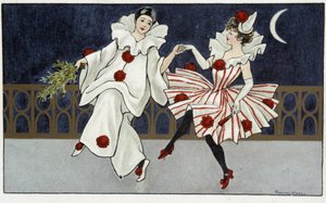 Pierrot und Colombine tanzen im Mondlicht - Zeichnung von Florence Hardy, Anfang 20. Jahrhundert