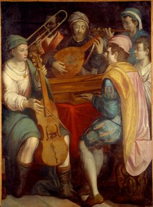 Konzert. Lautenmusiker, Spinett, Posaune und Viola da Gamba von Florentine School