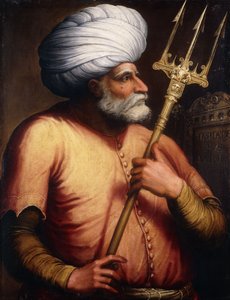 Porträt von Khair el-Din Barbarossa, halblang, mit einem Dreizack