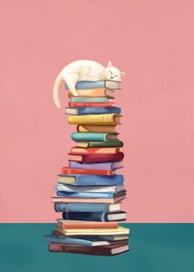Gemütliche Katze auf bunten Büchern von Flow Line