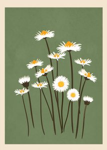 Weiße Gänseblümchen auf Grün von Flow Line