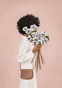 Frau mit weißem Blumenstrauß