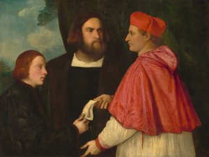 Girolamo und Kardinal Marco Corner investieren Marco, Abt von Carrara, mit seinem Benefizium