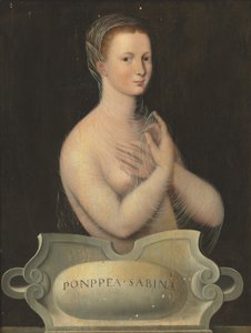Porträt von Poppaea Sabina, Halbfigur, in einem transparenten Schleier, vor einer Steinkartusche von Fontainebleau School