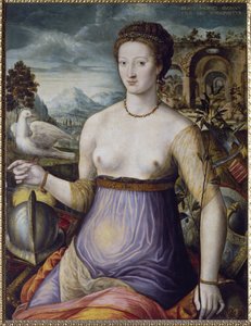 Die Allegorie des Friedens, oder Diane de Poitiers mit einer Taube. Porträt der Herzogin von Valentinois Diane de Poitiers von Fontainebleau School