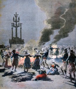Freudenfeuer zur Feier der Sommersonnenwende in der Bretagne, 1893 von Fortuné Méaulle