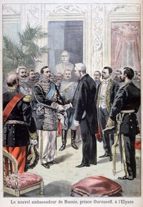 Prinz Ourousoff, Botschafter Russlands trifft Félix Faure, 1898 von Fortuné Méaulle