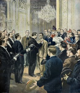 Louis Barthou dekoriert den Kutscher Georges, Retter des Bazar de la Charité, 1897 (Gravur)