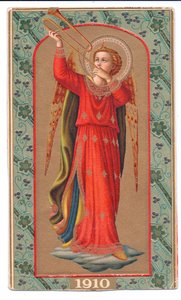 Farblithografie Fra Angelico Engel spielt Trompete, ca. 1910