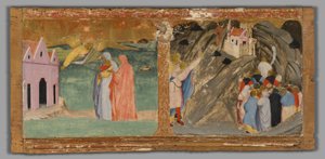 Die Erscheinung des Heiligen Michael am Mont Saint-Michel und das Wunder des Stiers am Monte Gargano von Fra Angelico