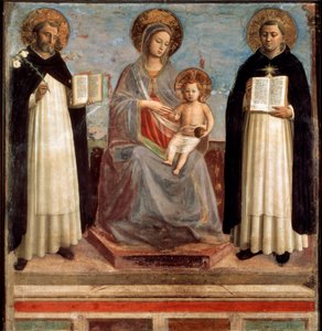 Jungfrau und Kind mit den Heiligen Dominikus und Thomas von Aquin, 1424-1430 von Fra Angelico