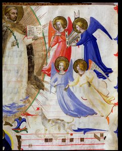 ds 558 f.67v St. Dominikus mit vier musikalischen Engeln, aus einem Graduale von San Marco e Cenacoli (Detail) von Fra Angelico