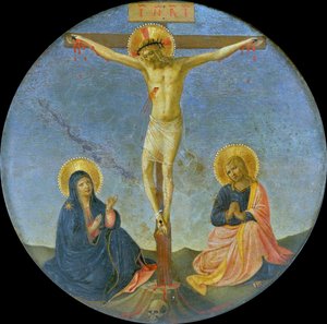 Die Kreuzigung mit Maria und dem heiligen Johannes dem Evangelisten Tondo, ca. 1440 von Fra Giovanni Angelico da Fiesole