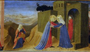 Die Heimsuchung. Predella des Altars Die Verkündigung, ca. 1433-1434 von Fra Giovanni Angelico da Fiesole