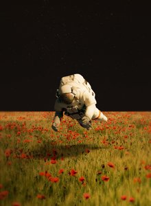 Traum des Astronauten mit Mohnblumen