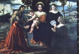 Madonna und Kind auf dem Thron mit Heiligen und Stiftern