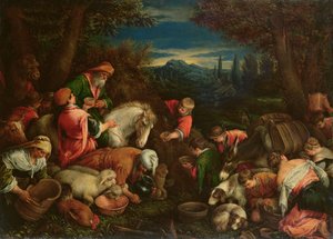 Jakob und Laban am Brunnen, 1590 von Francesco Bassano