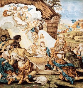 Krippe, bemalter Majolikateller, von Francesco Antonio Xaverio Grue, Abruzzo Castelli Manufaktur, Italien von Francesco Antonio Xaverio Grue