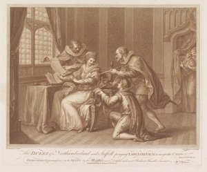 Herzöge von Northumberland und Suffolk bitten Lady Jane Grey, die Krone anzunehmen von Francesco Bartolozzi