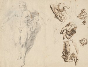 Apollo und Studien der eigenen Hand des Künstlers (recto)
