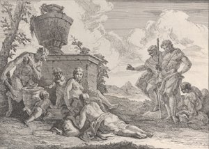 Satyr mit Keule und sieben Figuren, aus Bacchanals und Geschichten, 1744