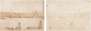 Einzug von Triumphwagen auf der Piazza San Marco, Venedig, zur Feier des Besuchs der Conti del Nord (recto) Drei Skizzen von Bögen (verso)