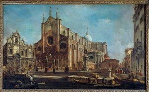 Campo der Kirche Giovanni und Paolo mit der Scuola di San Marco in Venedig um 1766-1770. Gemälde von Francesco Guardi von Francesco Guardi