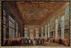 Der Doge von Venedig Alvise IV Mocinego bietet den Botschaftern Frühstück an