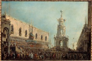 Der Doge von Venedig besucht die Gras-Donnerstags-Feierlichkeiten auf der Piazzetta di San Marco von Francesco Guardi