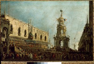 Der Doge von Venedig nimmt an den Fastnachtsfeiern auf der Piazzetta di San Marco teil von Francesco Guardi
