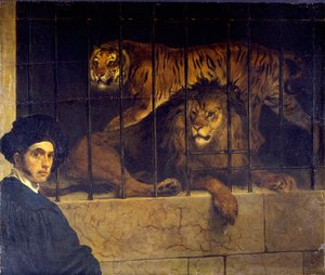Selbstporträt mit Tiger und Löwe