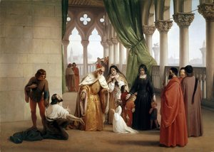 Die beiden Foscari: Francesco Foscari, Doge von Venedig, verbannt seinen Sohn Jacopo wegen des Vorwurfs des verräterischen Briefwechsels im Exil