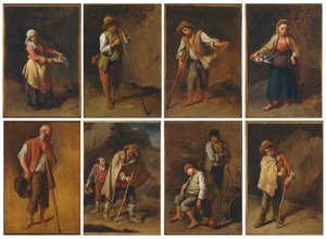 Acht Figurenstudien von Bauern und Hirten